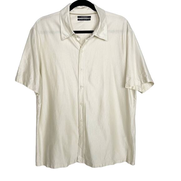 Club Monaco Mens XLarge XL Cream Short Sleeve Button Front Shirt Cotton Collared - Picture 1 of 8